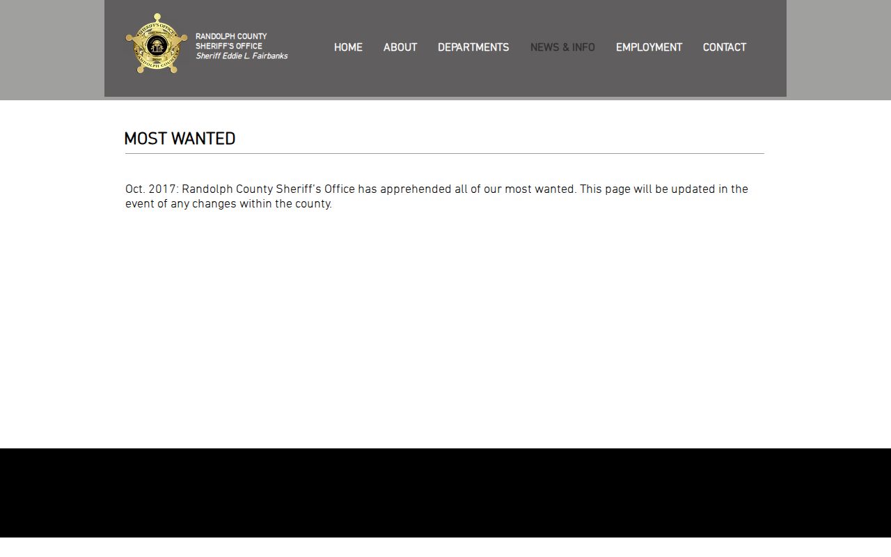 Randolph County warrant check official Most Wanted notice