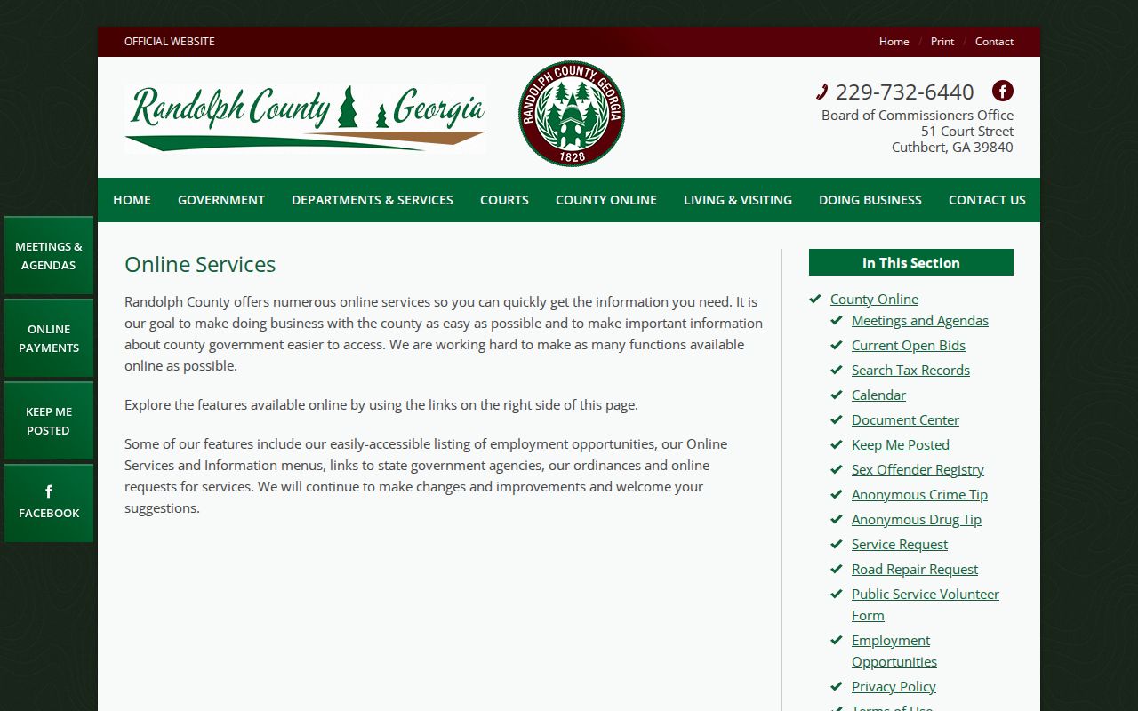 Randolph County bench warrant online services page